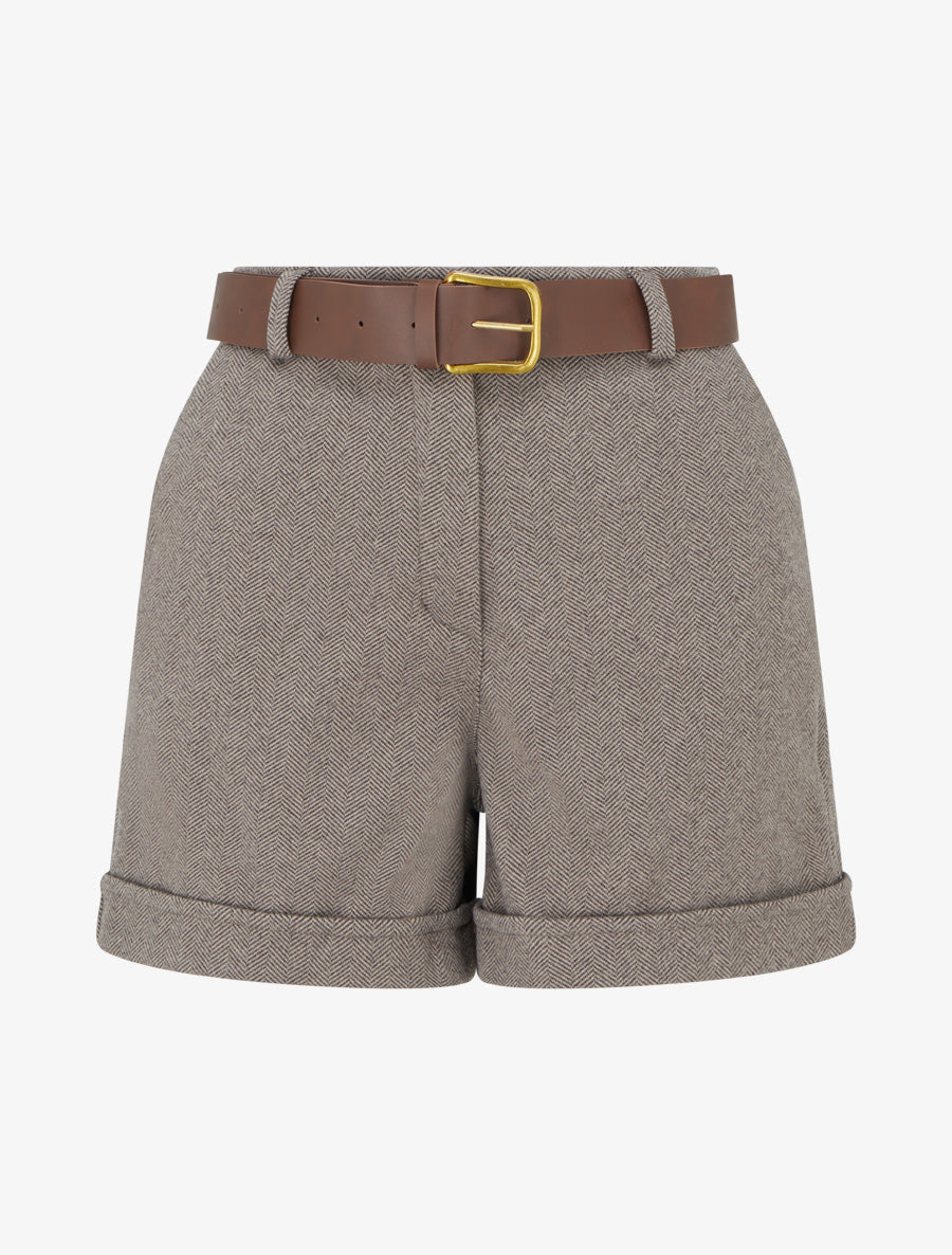 Short en feutrine à ceinture - Taupe - 1