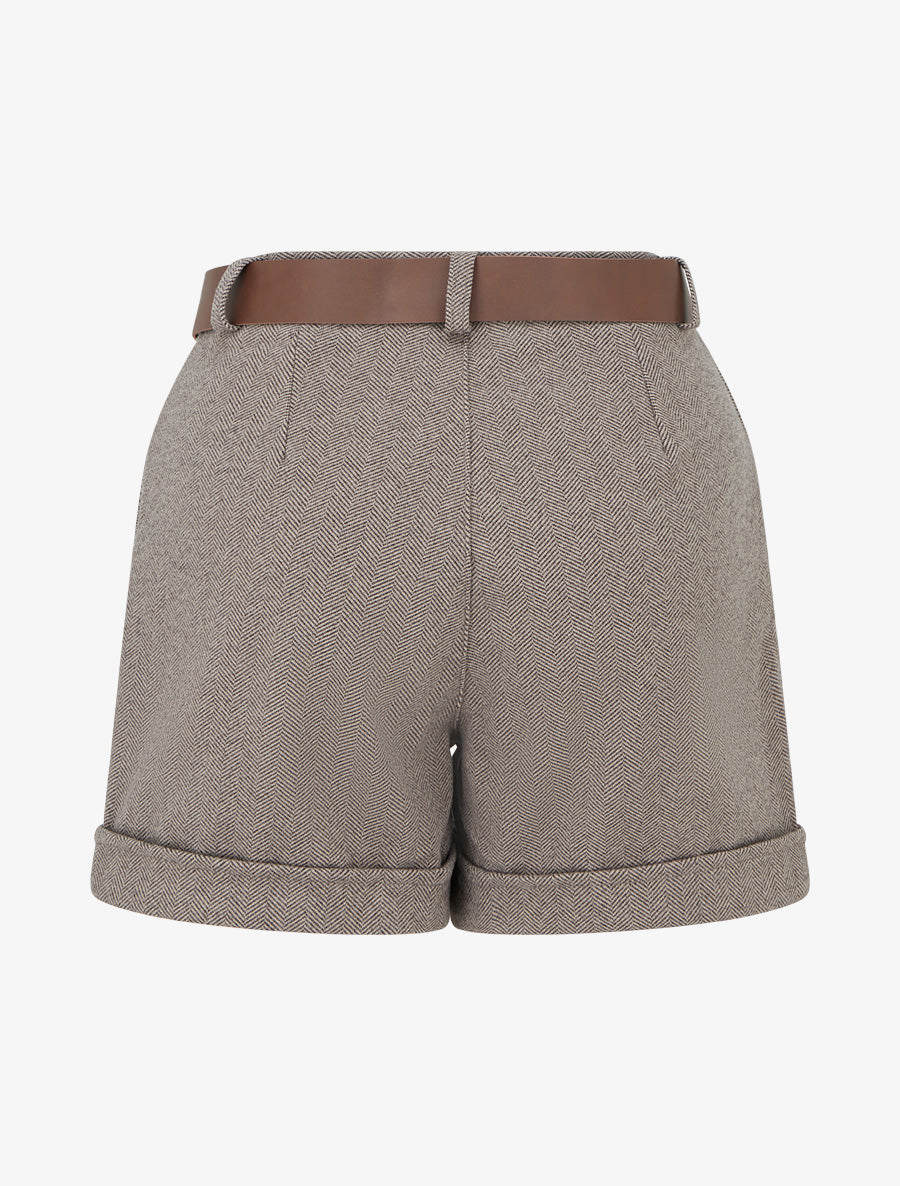 Short en feutrine à ceinture - Taupe - 2