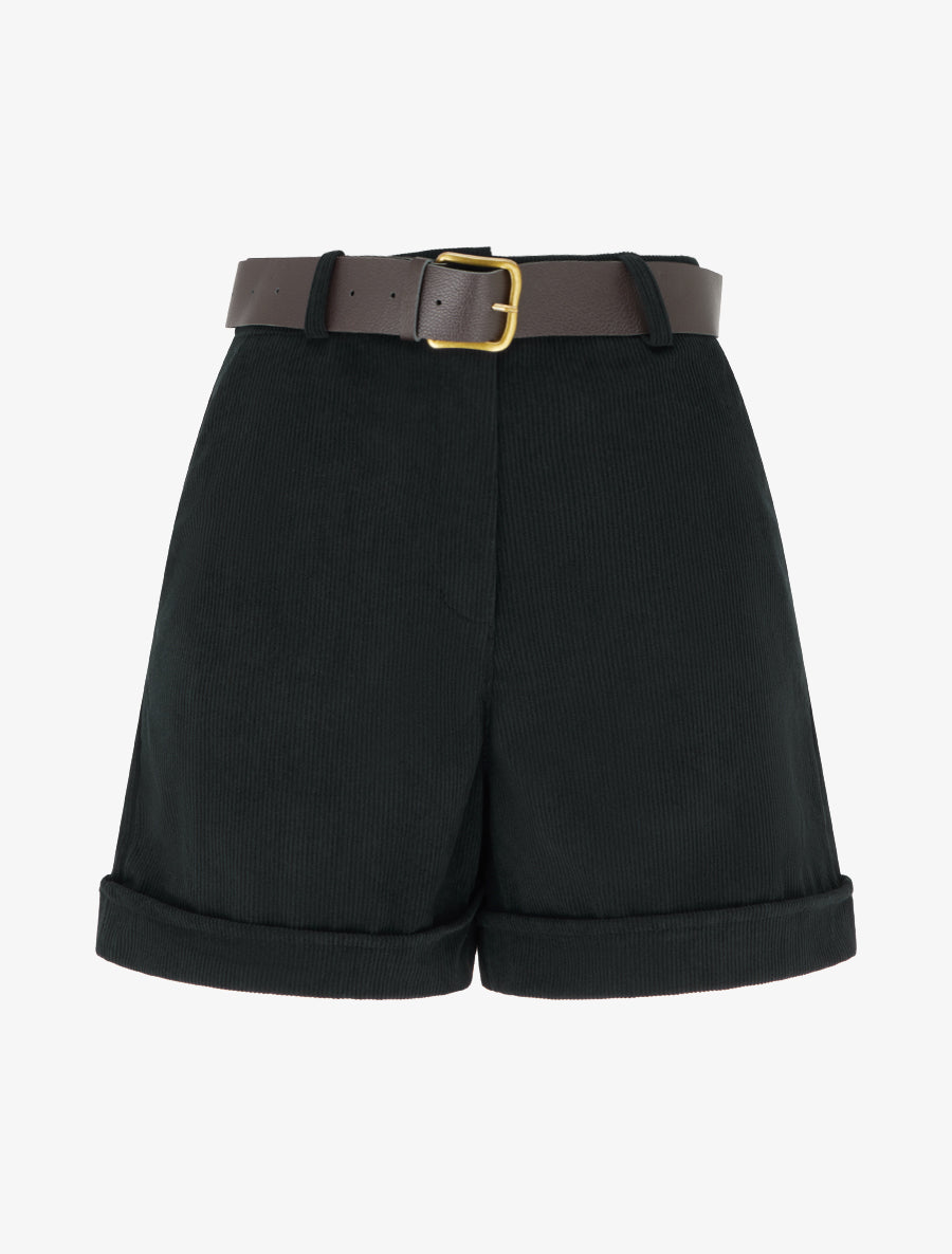 Short droit en velours côtelé taille haute - Noir - 1