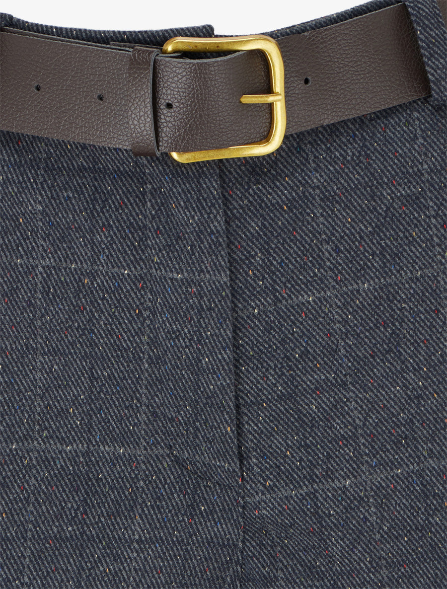Short droit à carreaux taille haute - Bleu gris - 3