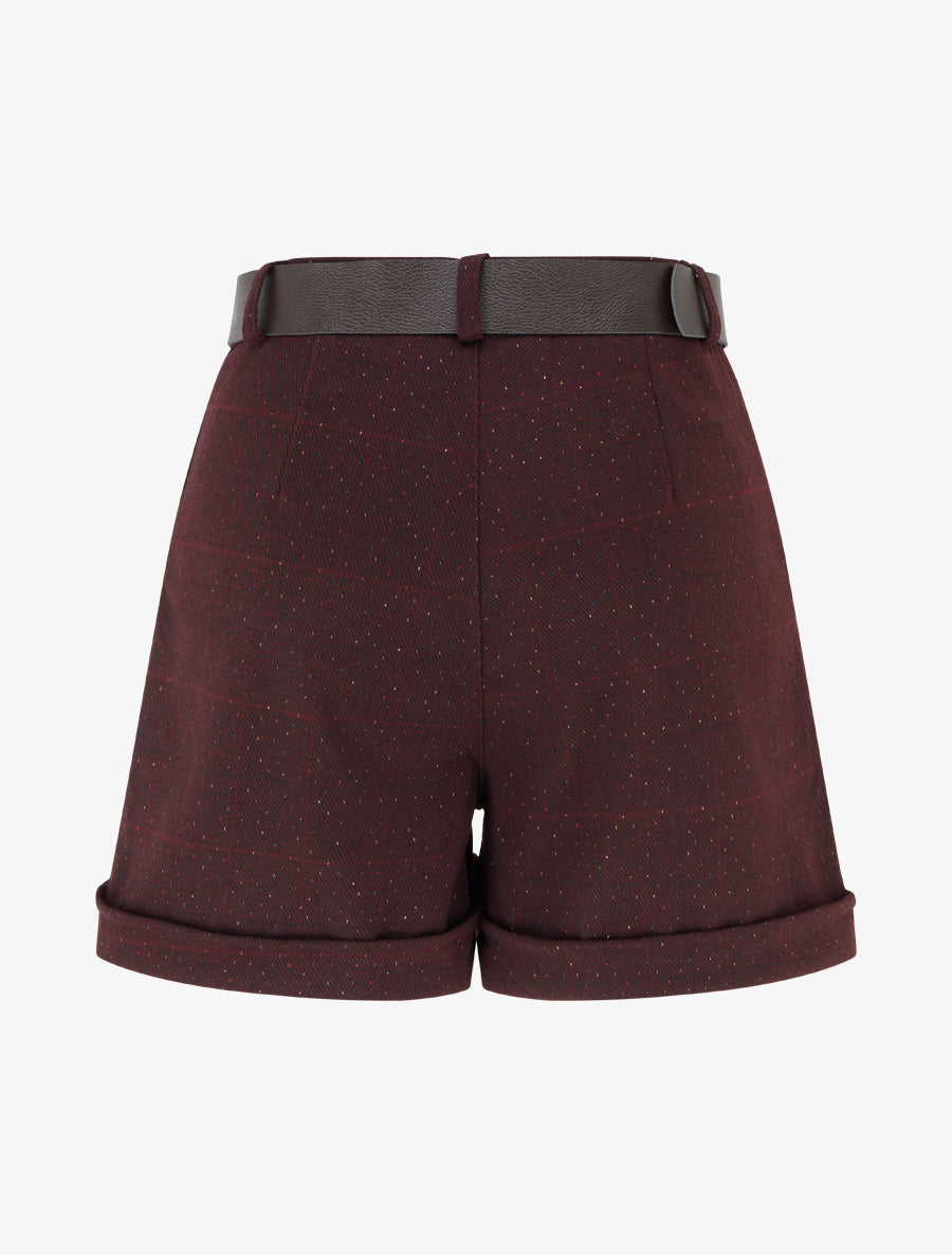 Short droit à carreaux taille haute - Lie de vin - 2