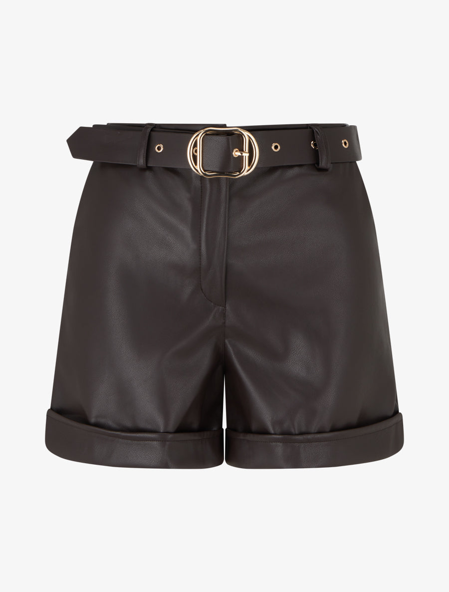 Short en simili à revers - Chocolat - 1