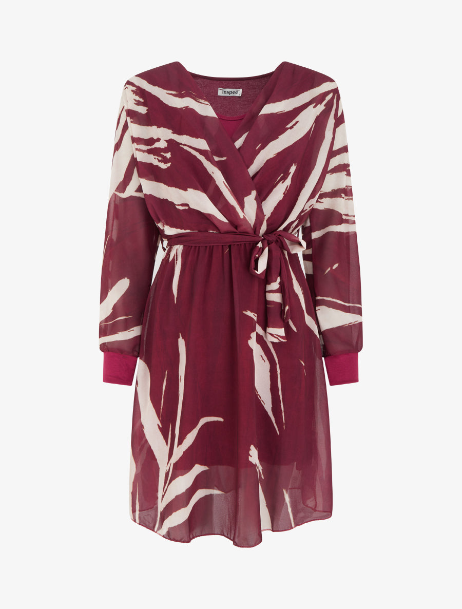 Robe évasée à imprimé abstrait - Lie de vin - 1