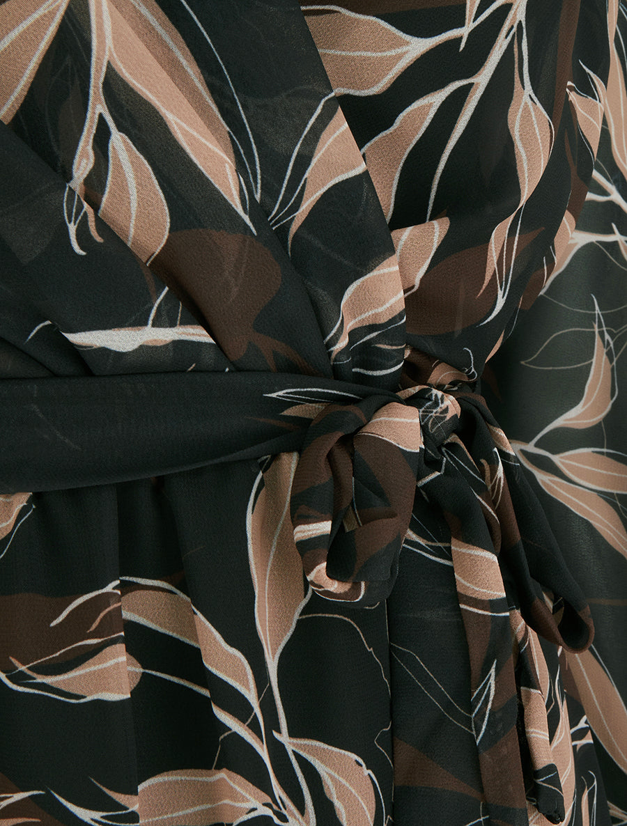 Robe droite à imprimé feuillages - Noir - 3