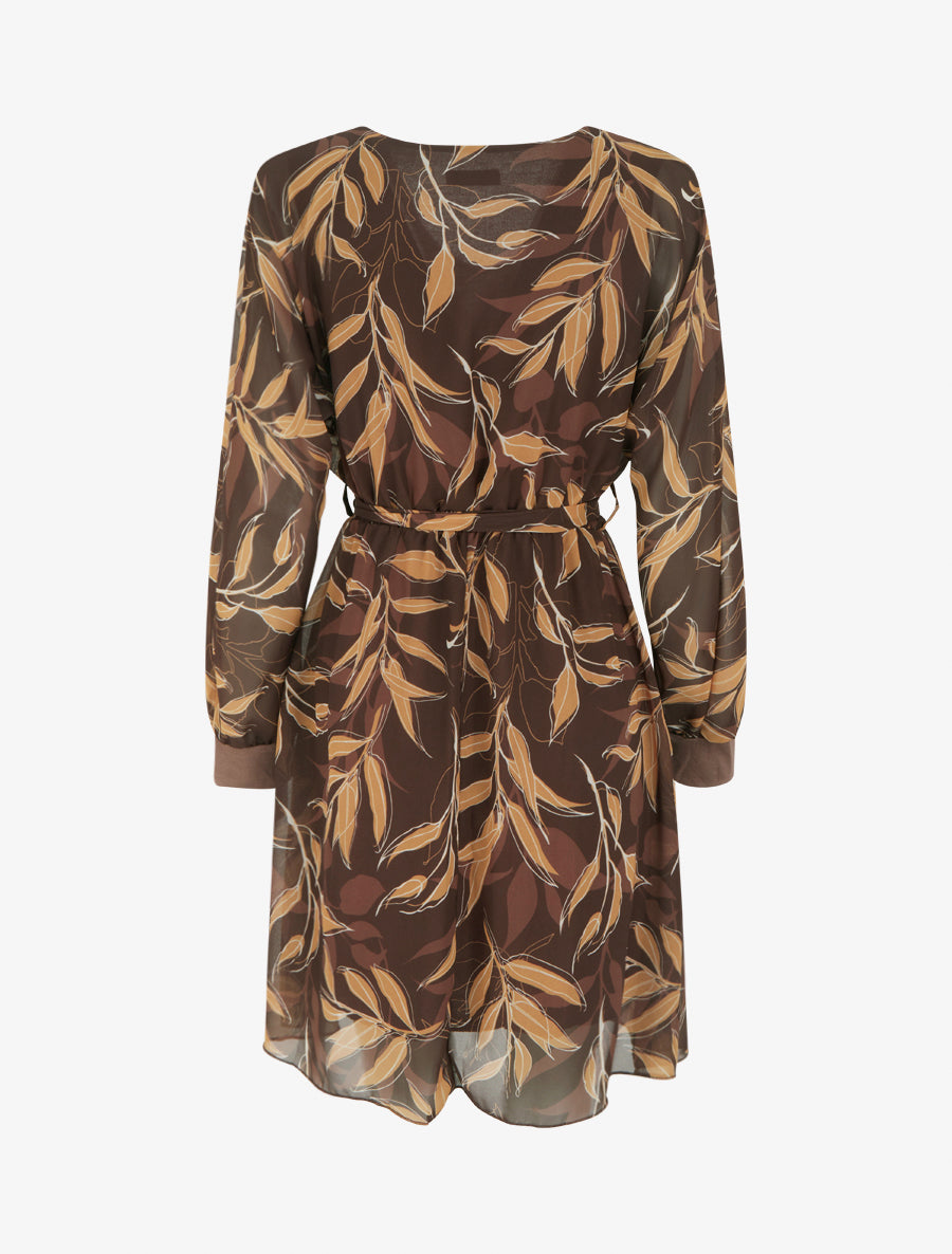 Robe droite à imprimé feuillages - Marron - 2