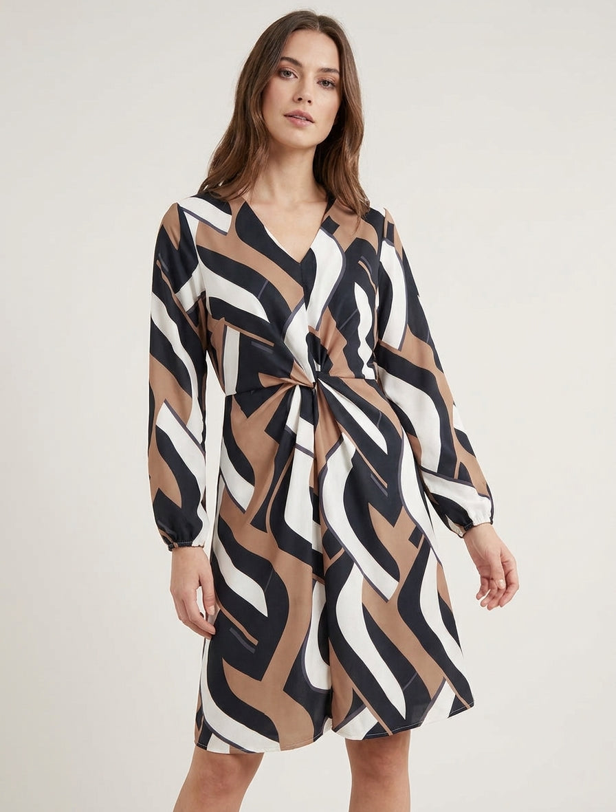 Vestido de manga larga con estampado gráfico - Negro