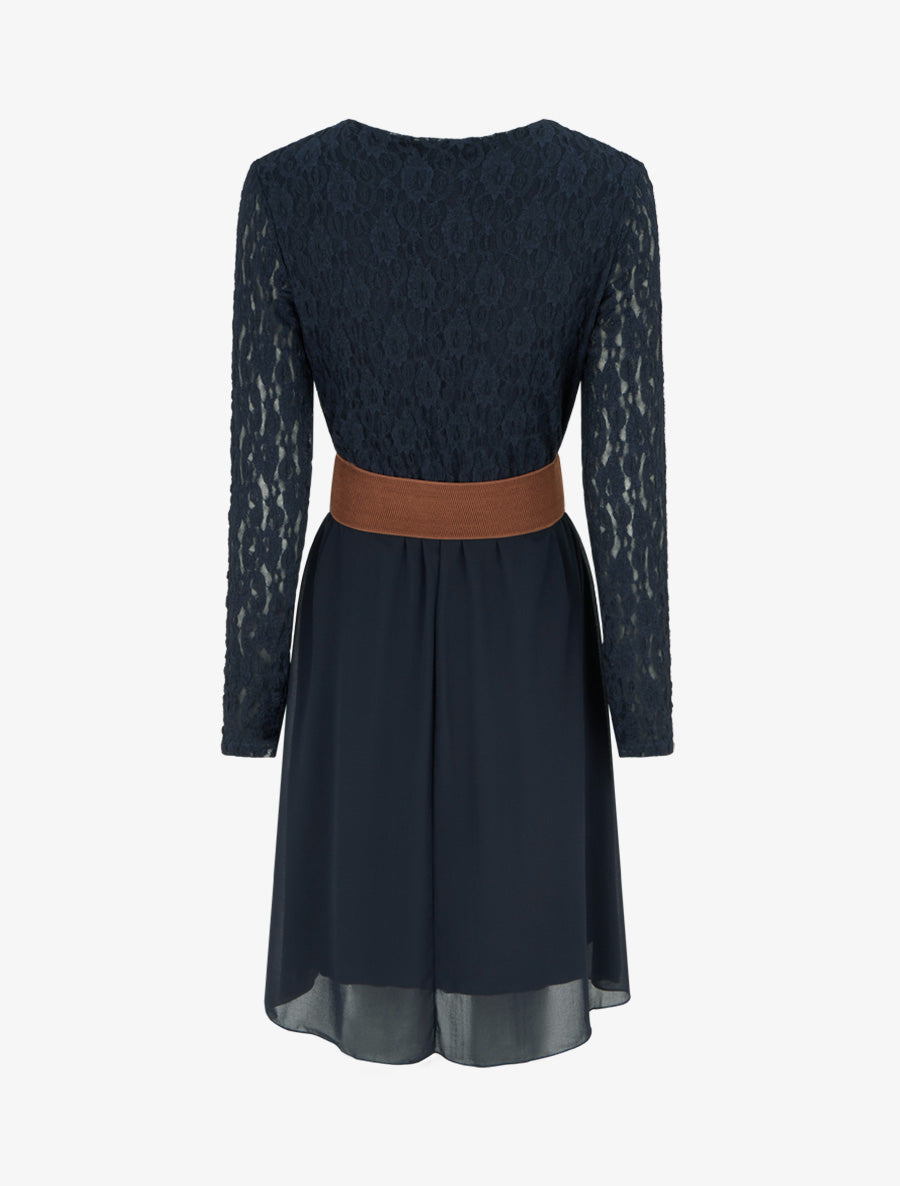 Robe évasée à buste en dentelle - Marine - 2