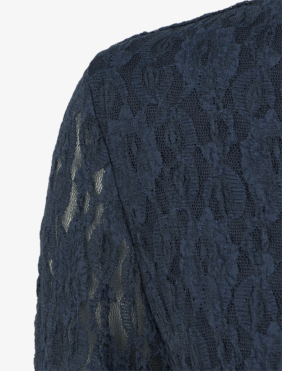 Robe évasée à buste en dentelle - Marine - 3