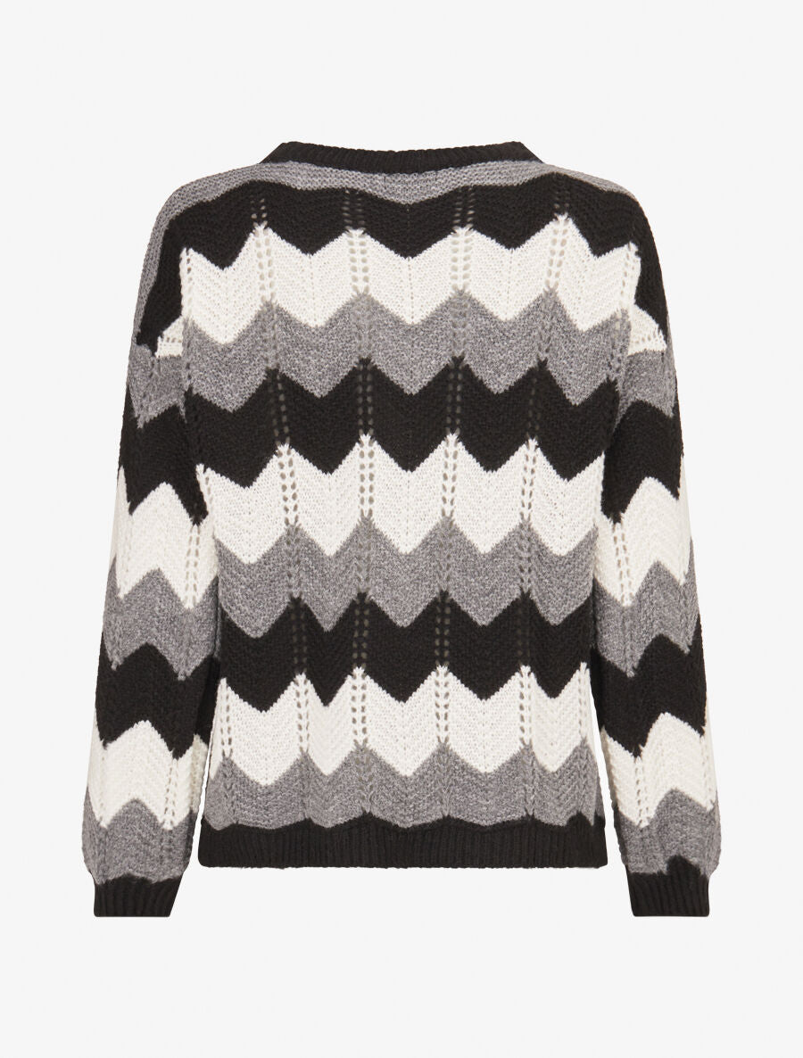 Pull basique zig-zag tricolore - Noir - 2