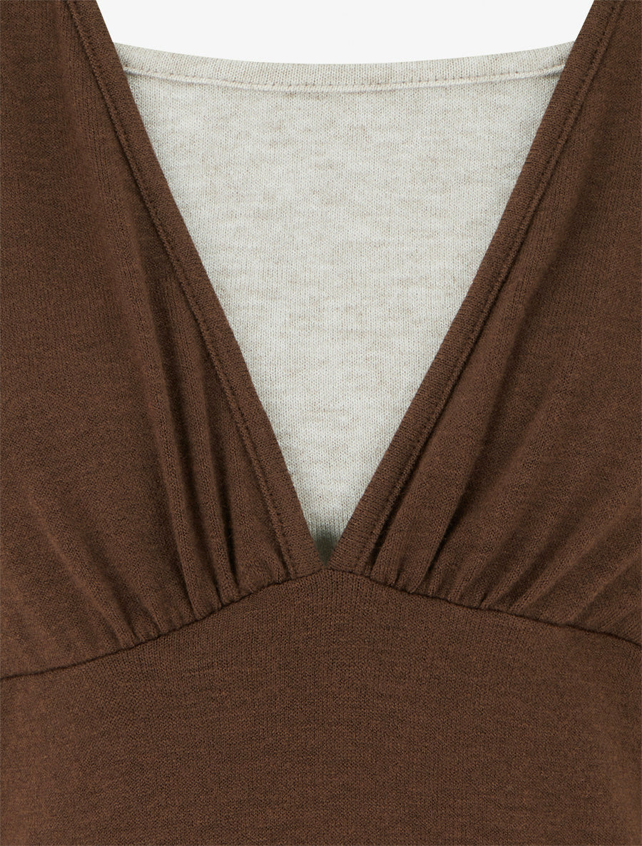 Pull fin bicolore à manches longues - Marron - 3