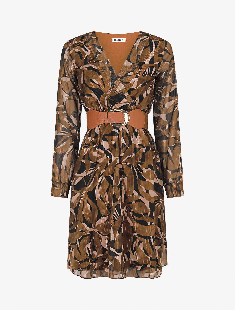 Robe légère en voile lamé imprimé abstrait - Marron - 4