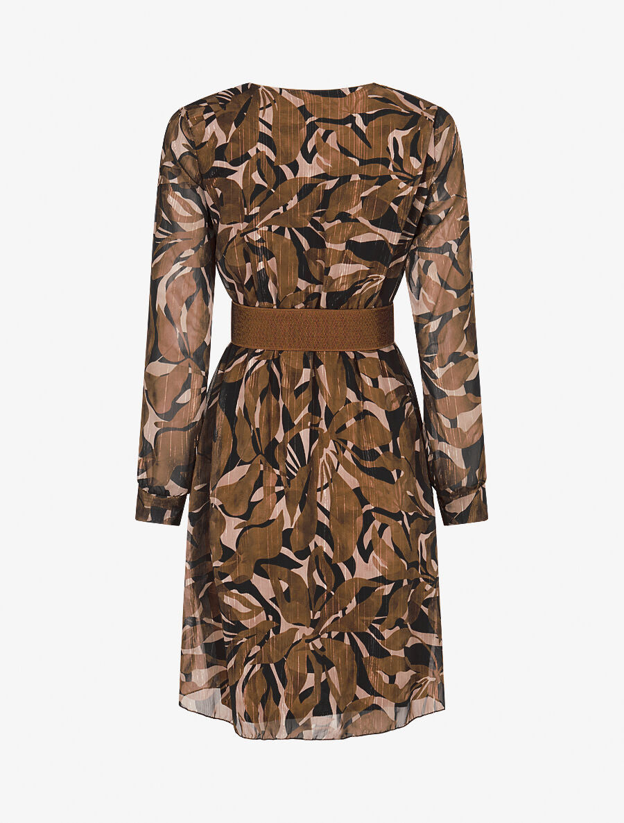 Robe légère en voile lamé imprimé abstrait - Marron - 2