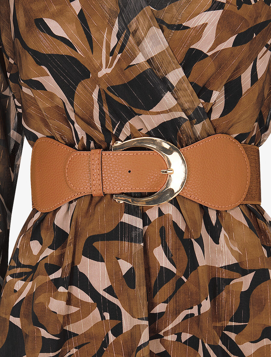 Robe légère en voile lamé imprimé abstrait - Marron - 3