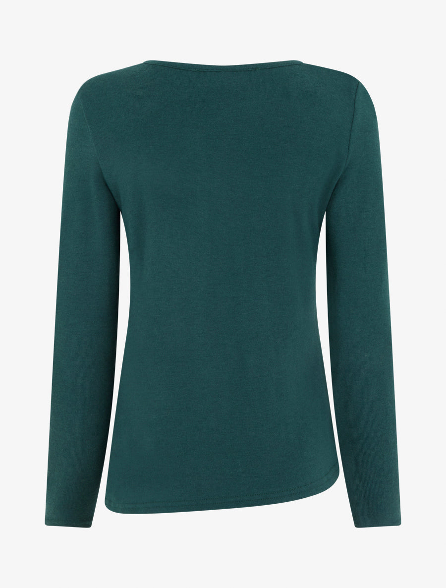 Pull fin droit à col carré à bijou perles - Vert foncé - 2
