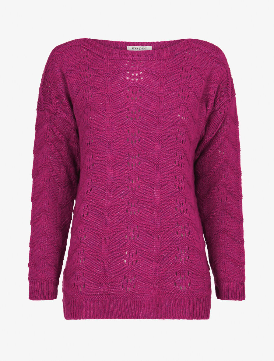 Pull à relief zig-zag et ajouré - Violine - 1