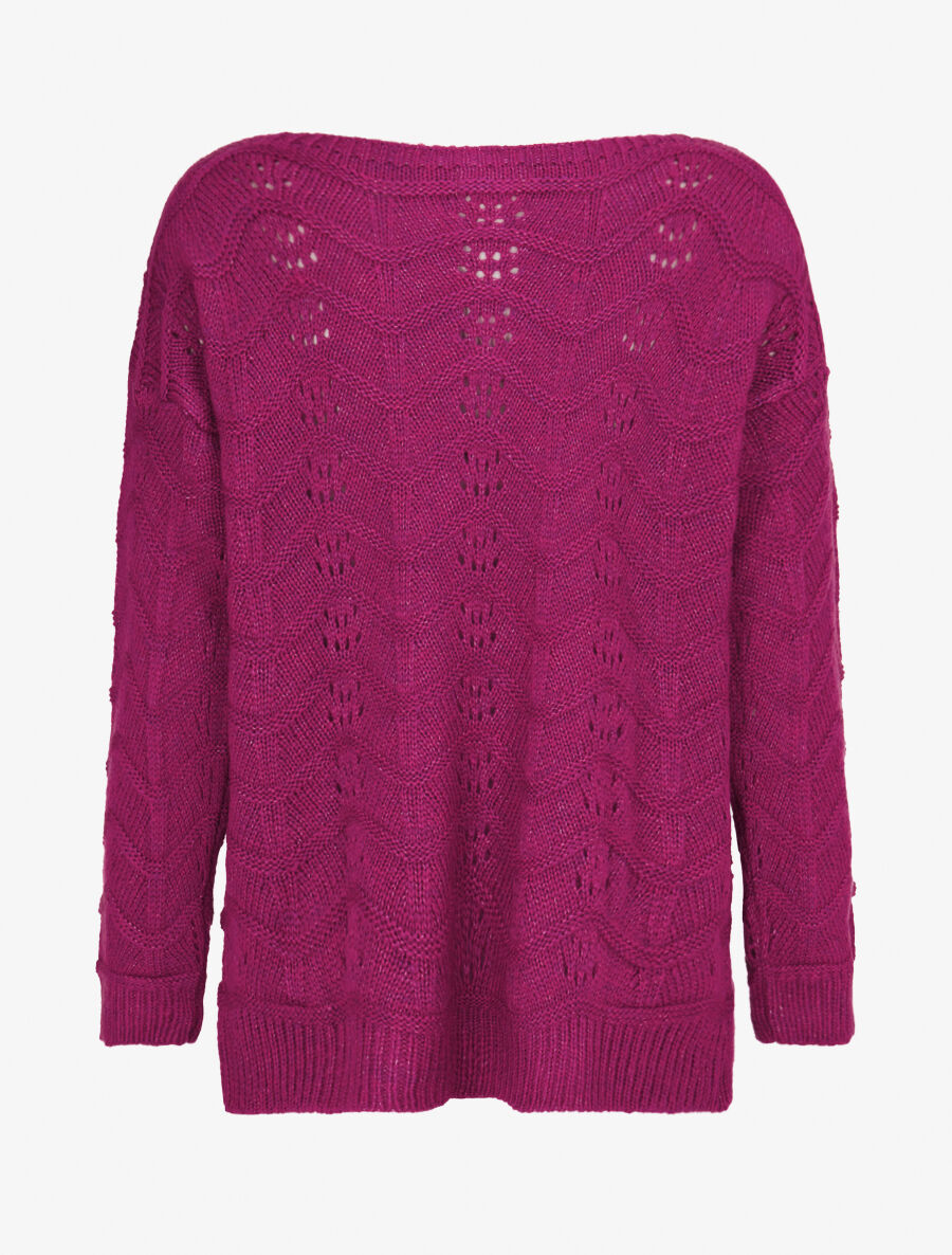 Pull à relief zig-zag et ajouré - Violine - 2