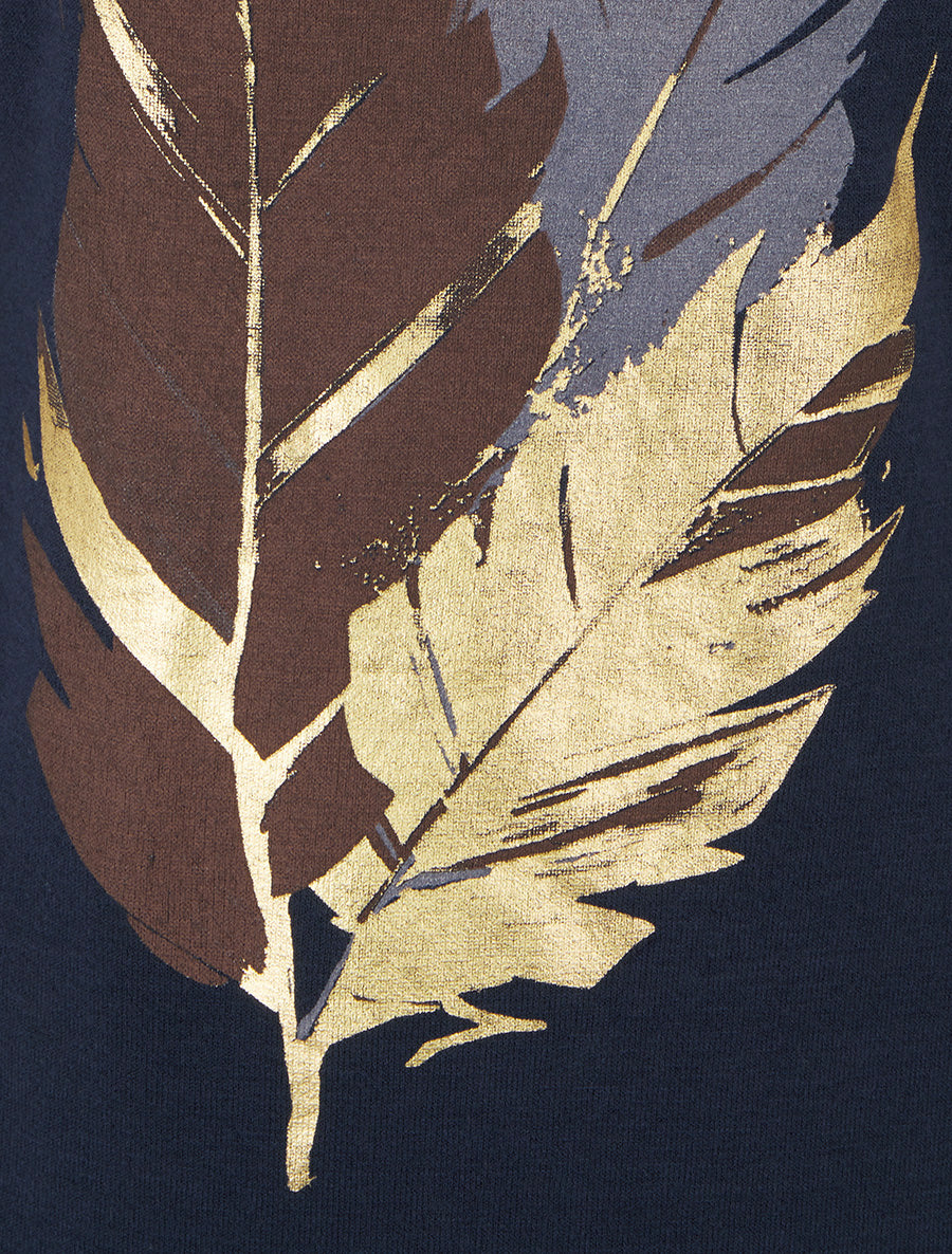 Pull fin à motif plumes irisées - Marine - 3