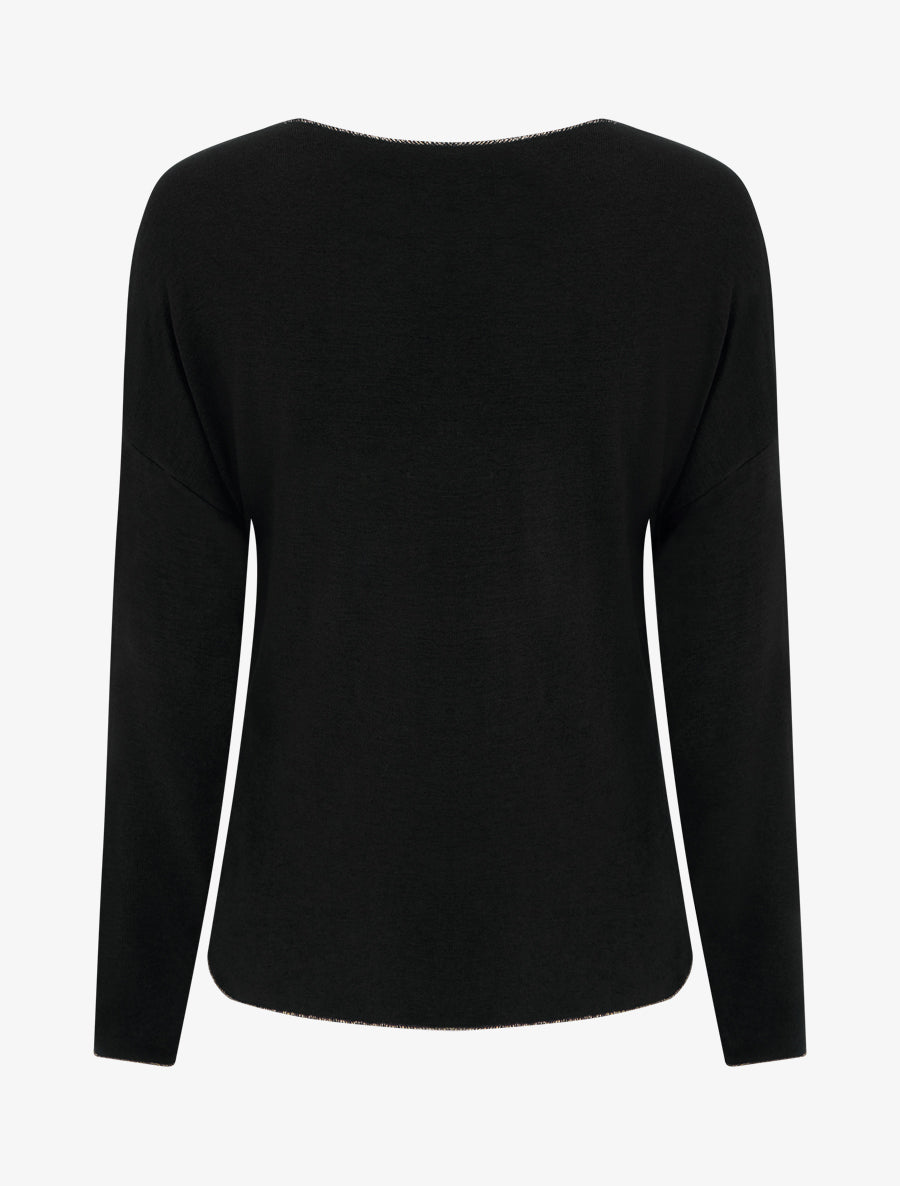 Pull fin à motif plumes irisées - Noir - 2