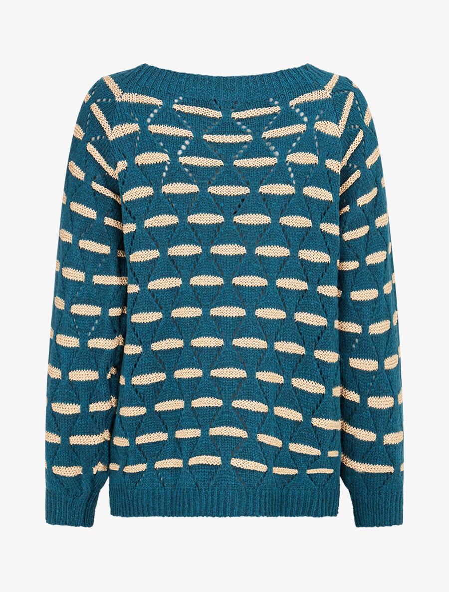 Pull à bandes dorées stylisées - Bleu canard - 2