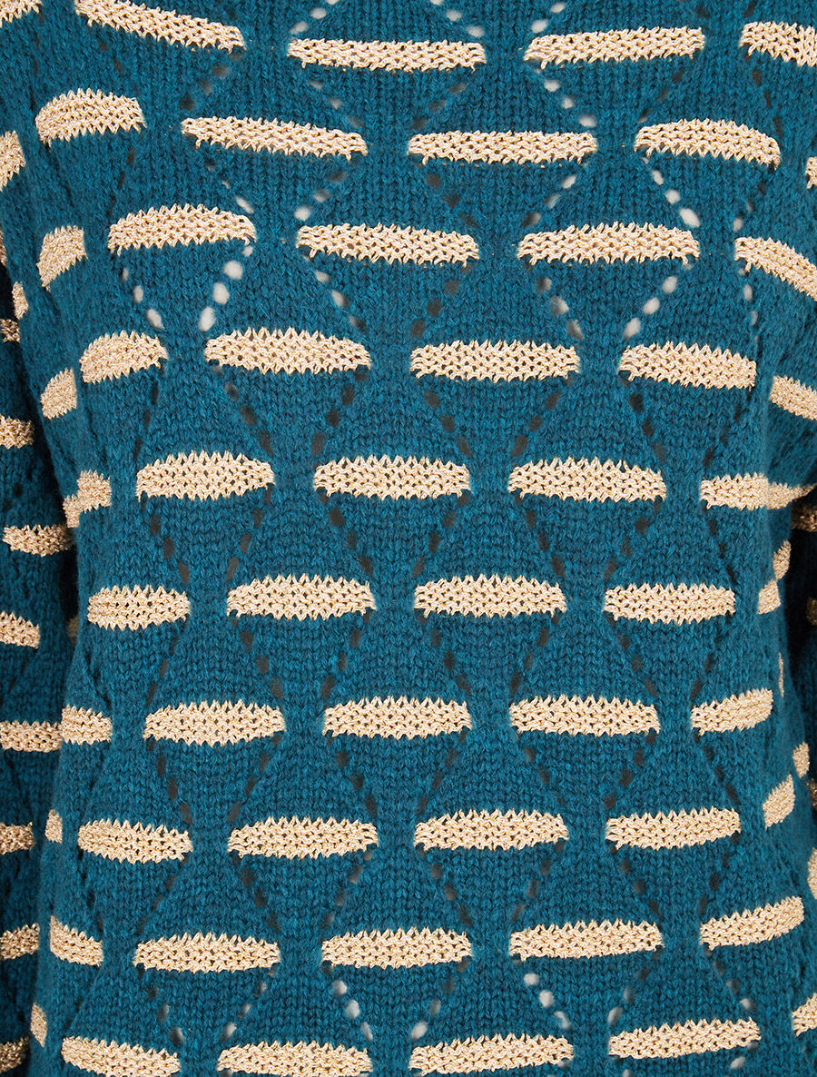 Pull à bandes dorées stylisées - Bleu canard - 3