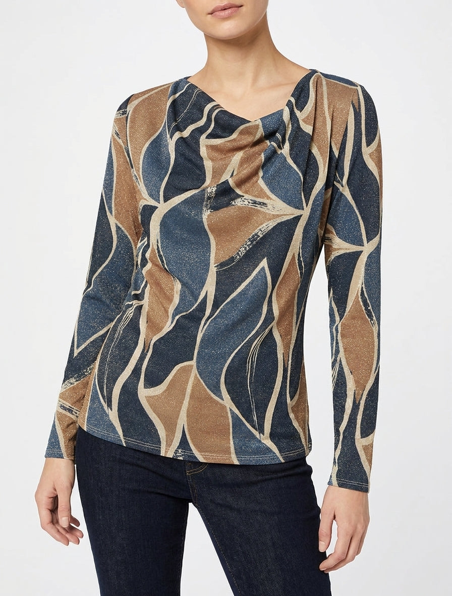 Top derecho iridiscente con estampado de hojas abstractas - Marine