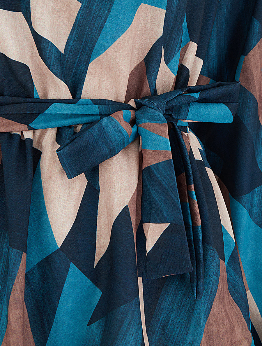 Blouse péplum à imprimé abstrait - Bleu canard - 3