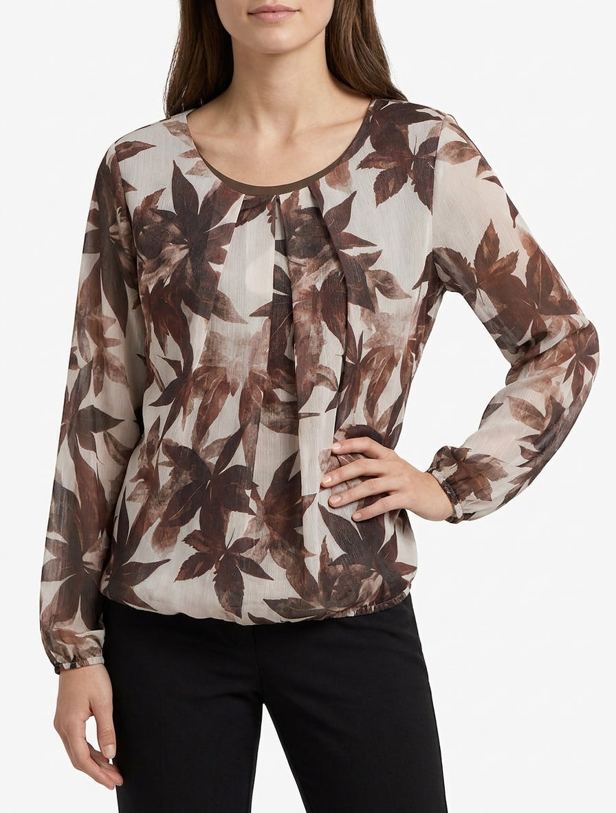 Top bola irisado con estampado de hojas - Marrón