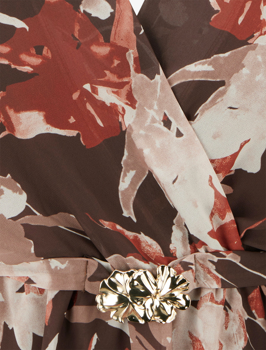 Top cache-coeur imprimé fleurs abstraites à bijou floral - Marron - 3
