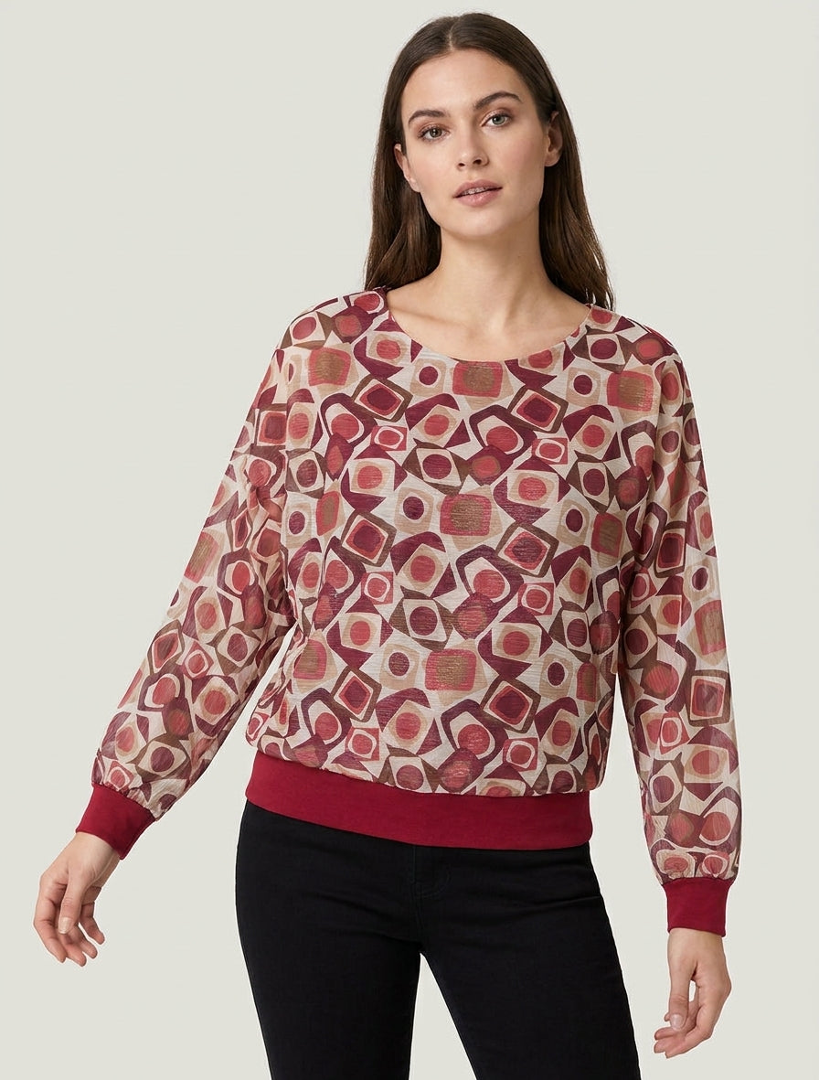 Blusa estampada retro con detalle iridiscente - Burdeos