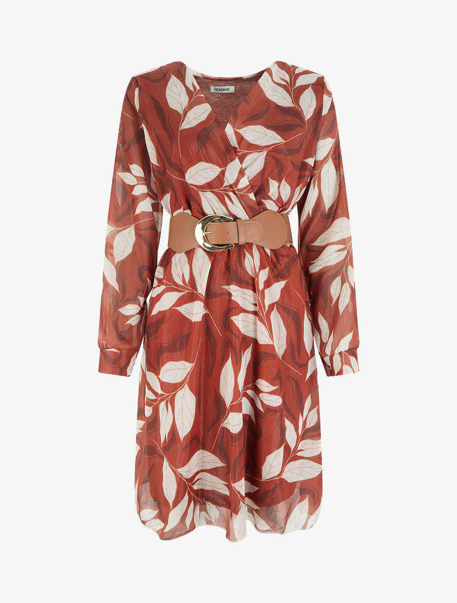 Robe irisée à imprimé feuillage - Rouille - 1