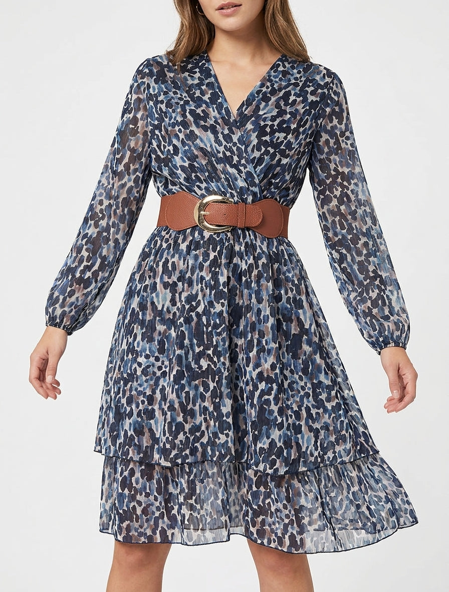 Vestido estampado fantasía con cuello cruzado - Marine