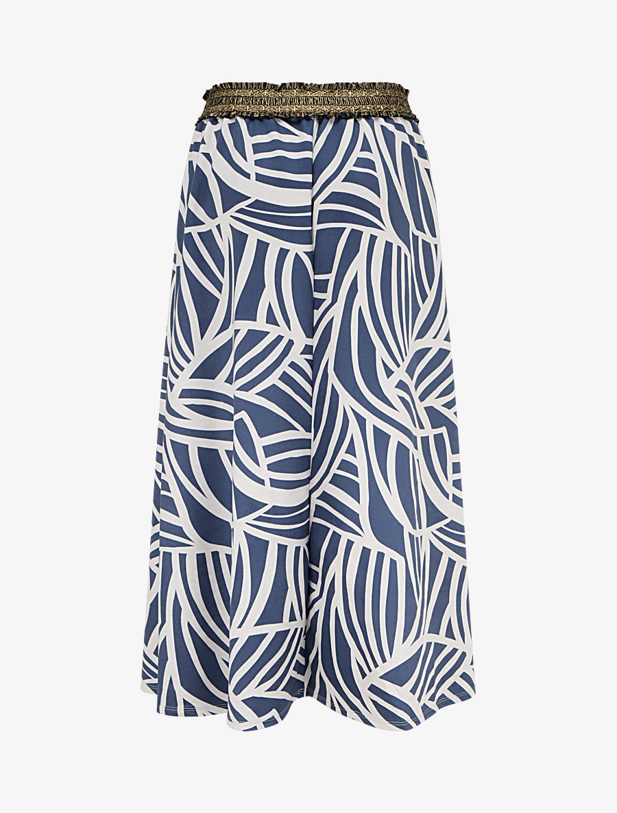 Jupe longue en suédine à imprimé lignes abstraites - Marine - 2