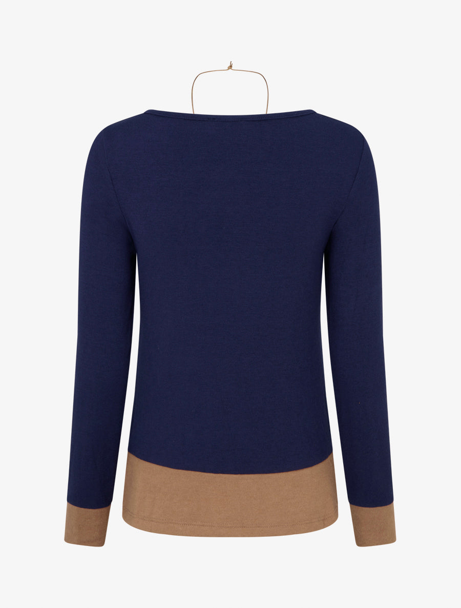 Pull fin bicolore effet trompe l&