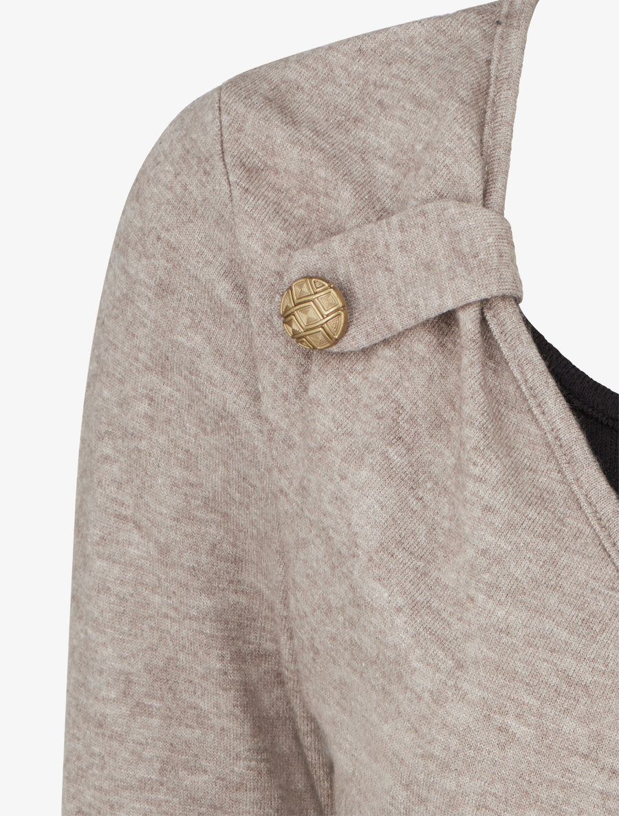 Pull fin uni à boutons décoratifs - Taupe - 3