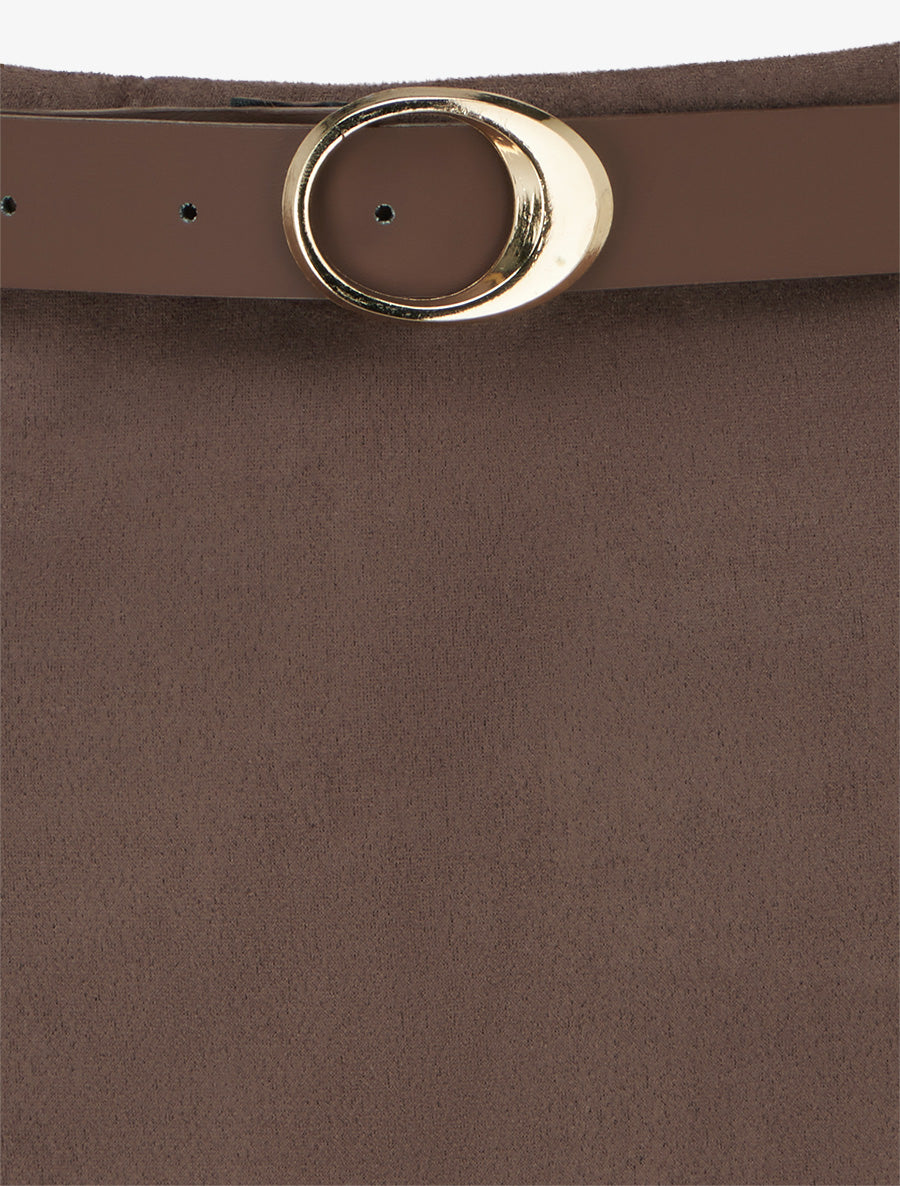 Jupe-short portefeuille en suédine à ceinture - Marron - 3