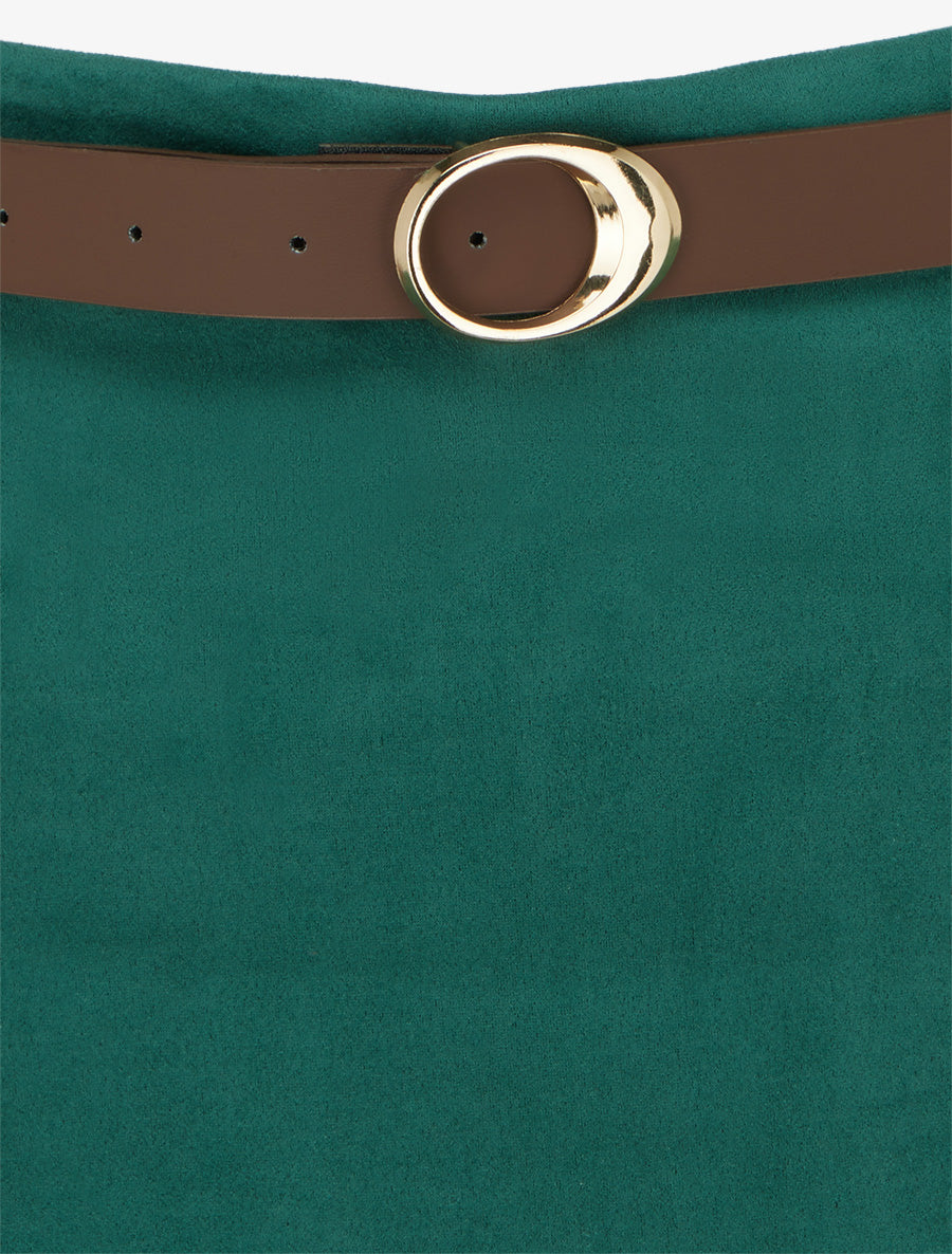 Jupe-short portefeuille en suédine à ceinture - Vert foncé - 3