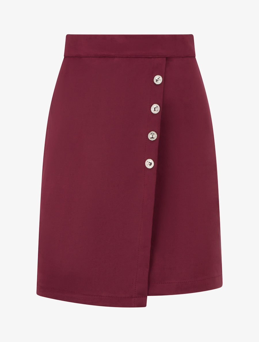 Falda de ante estilo cruzado con botones - Burdeos
