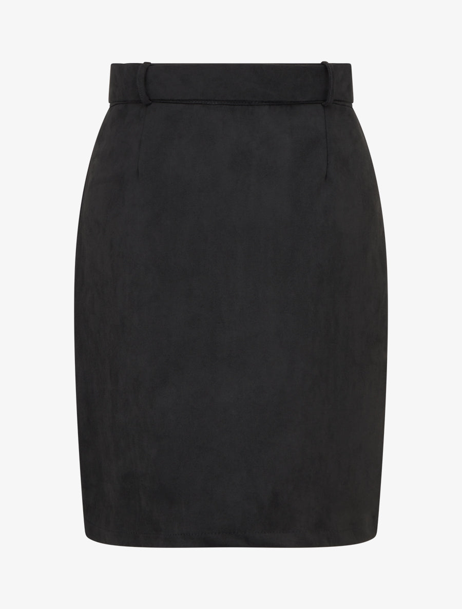 Jupe crayon taille haute en suédine à zip - Noir - 2