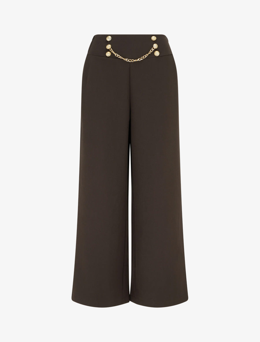 Pantalon taille haute à boutons et chaîne - Marron - 1