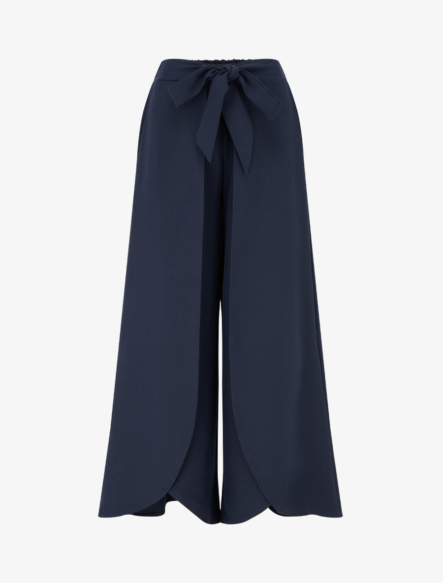 Pantalon à pans taille haute coupe ample - Marine - 1