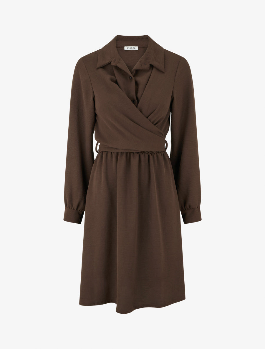 Robe chemise à pan à nouer - Marron - 1