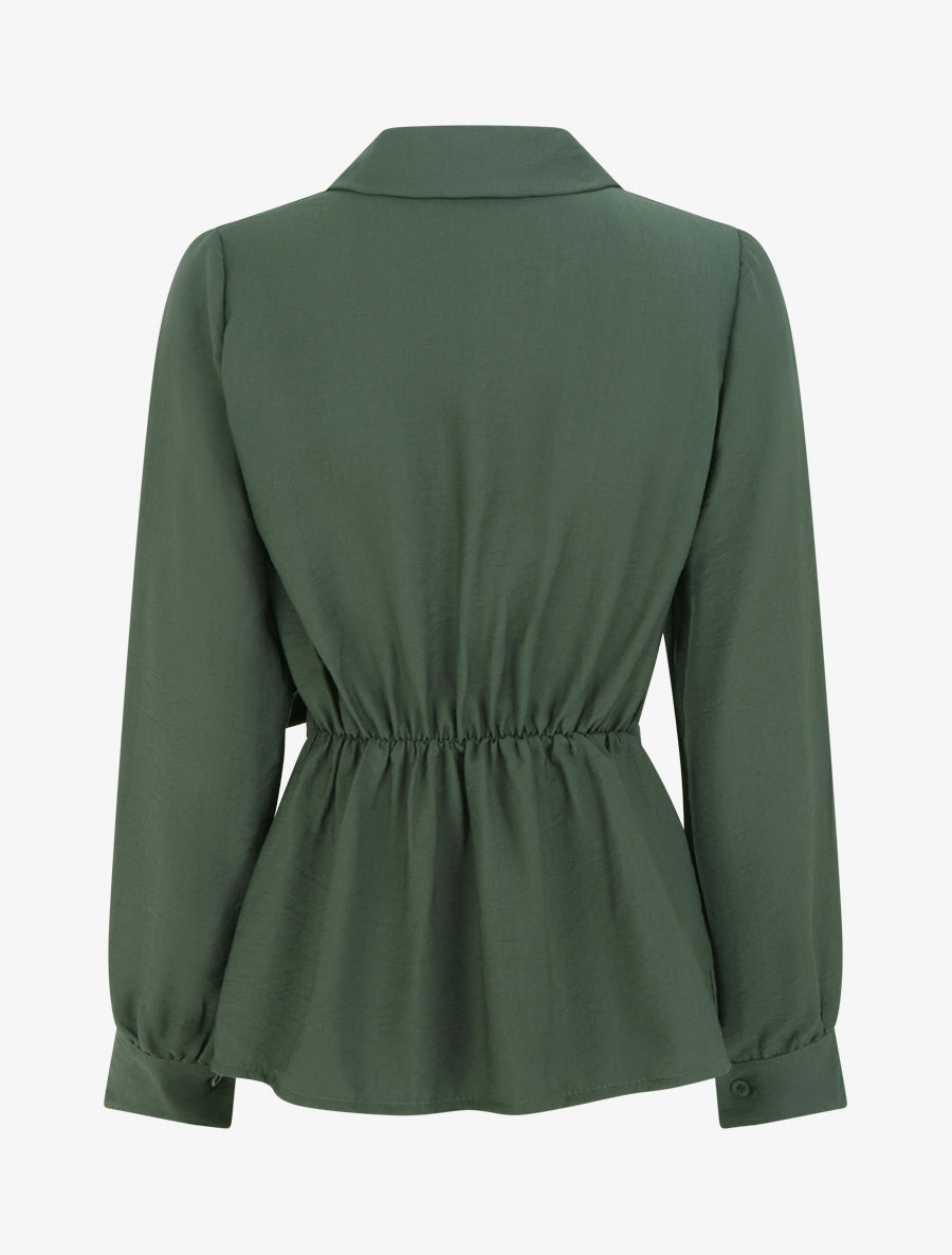 Top manches longues style chemise à nouer - Kaki - 2