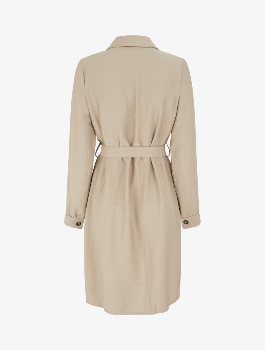Robe chemise unie à nouer - Beige - 2