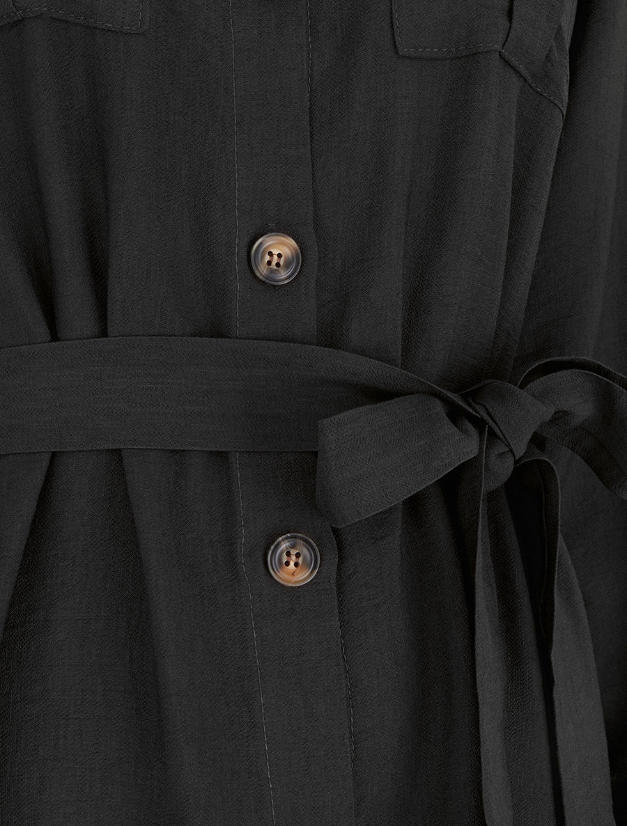 Robe chemise unie à nouer - Noir - 3