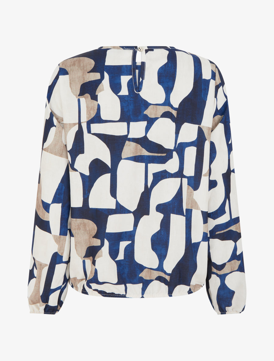 Blouse imprimé rétro à col rond - Marine - 2