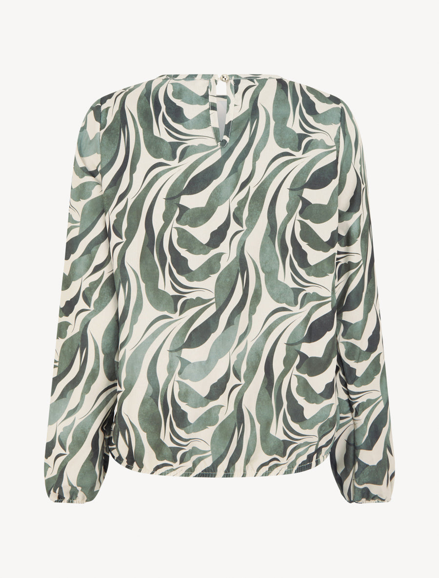 Blouse imprimé abstrait à col rond - Kaki - 2