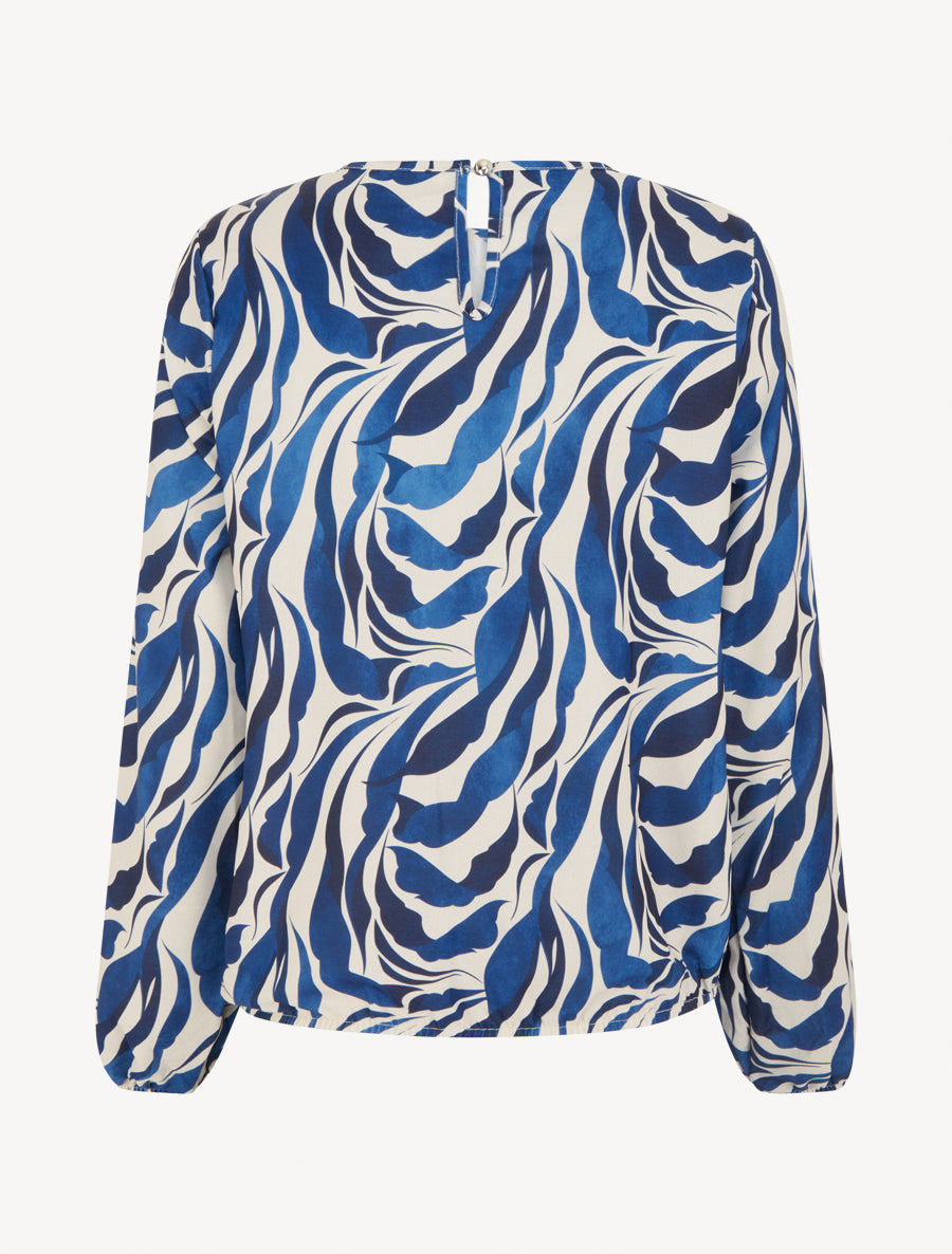 Blouse imprimé abstrait à col rond - Marine - 2