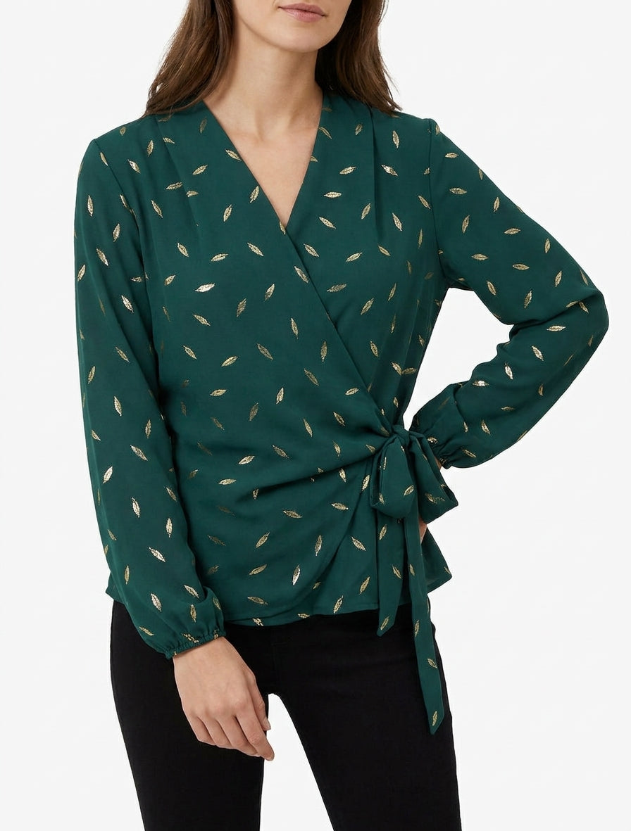 Top estilo cartera con plumas irisadas - Verde abeto