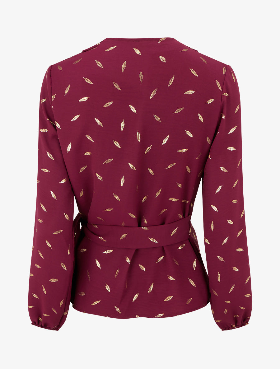 Top estilo cartera con plumas irisadas - Burdeos
