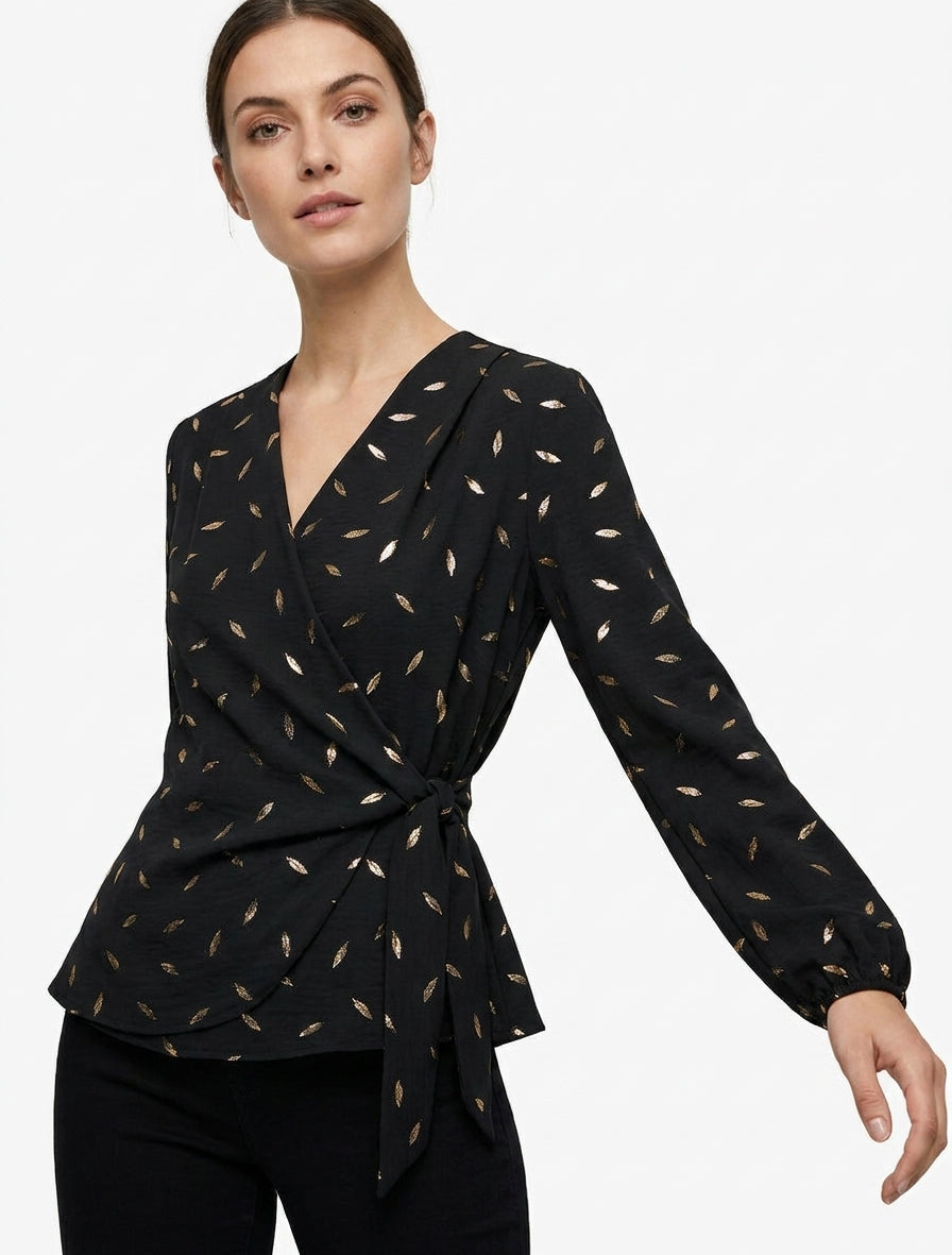 Top estilo cartera con plumas irisadas - Negro